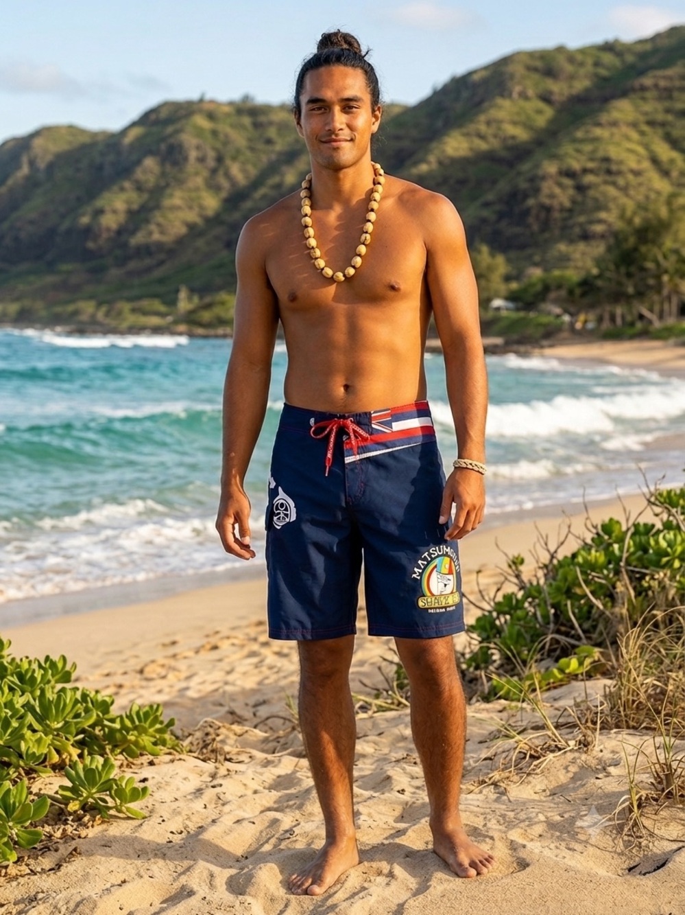 Matsumoto Shave Ice Board Shorts Hawaii Embroidered Surf Swim Size 38